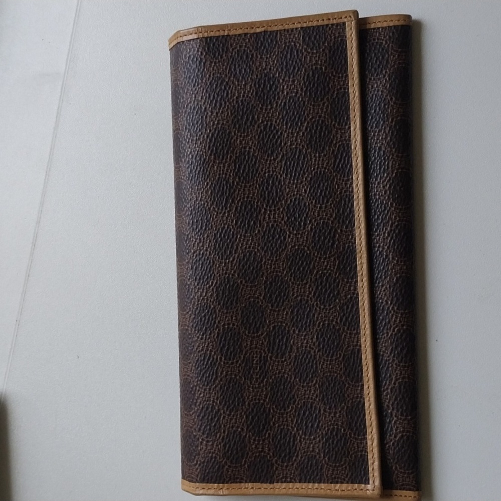 Auth Vintage CELINE Macadam - Dark Brown Beige Coated Canvas Soft Leather wallet